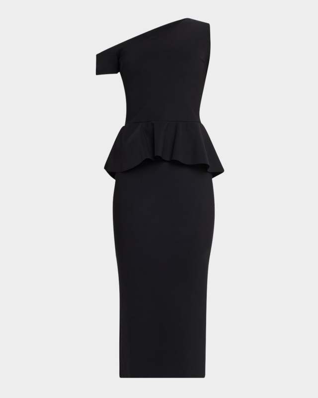 Bodycon One-Shoulder Peplum Midi Dress